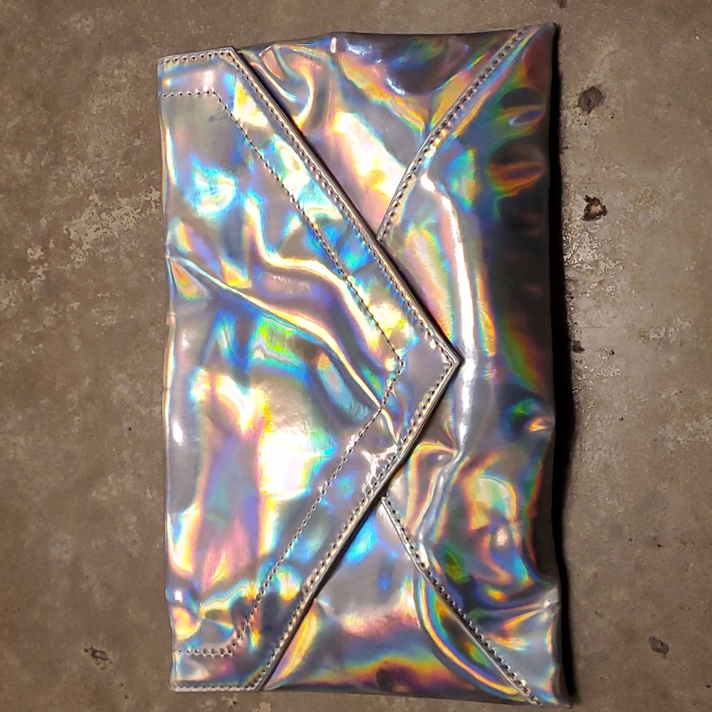 Iridescent clutch with strap